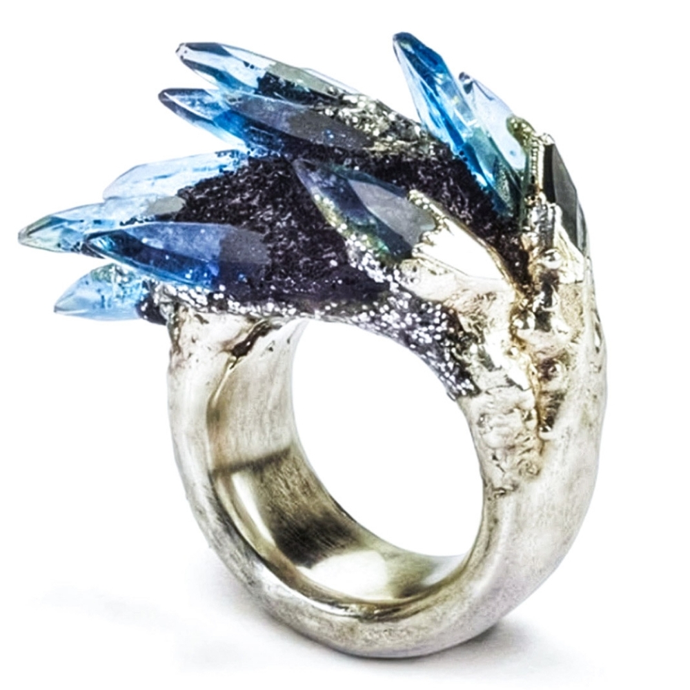 RESTOCKED! Raw Blue Celestite Geode Boho Alloy Silver Ring - Picture 5 of 6